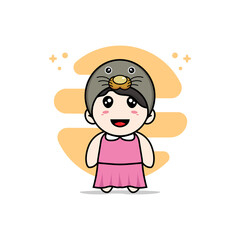 Cute girl character wearing seals costume.