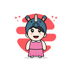 Cute girl character wearing rhino costume.