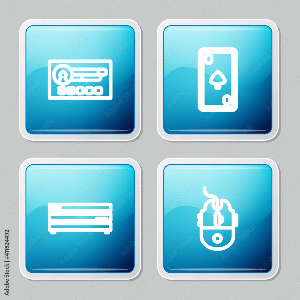 Poster set line create account screen, playing card with diamonds, video game console and computer mouse ga