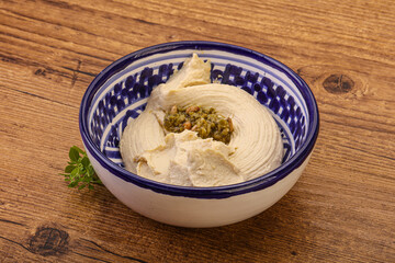 Vegan food - hummus with olive oil