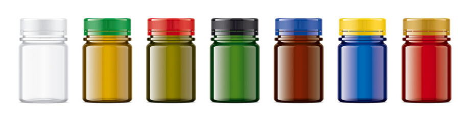Set of Colored Transparent Plastic Bottles. 
