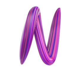 Colorful pink and blue letter N made of tooth past on white background, isolated, 3d rendering