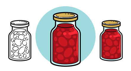 Jar of jam isolated on white vector illustration in cartoon style, delicious and healthy natural food homemade marmalade.