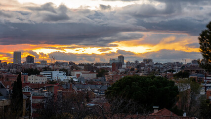 Cloudy orange sunset in Madrid
