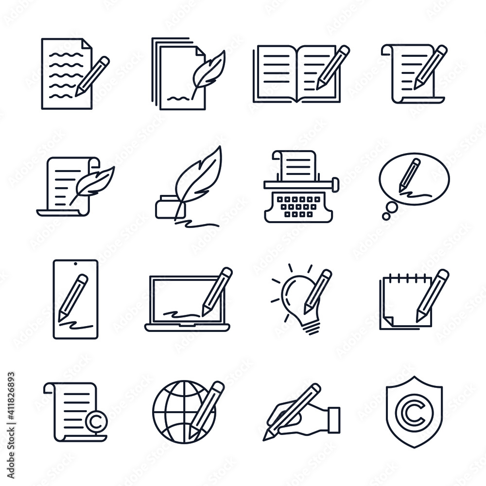 Poster set of copyrighting icons. copywriting pack symbol template for graphic and web design collection lo