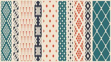 Rhombuses seamless geometric vector pattern set, rhomb simple black and white wallpaper background, regular tile design picture collection.