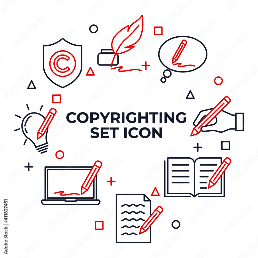 Poster set of copyrighting icons. copywriting pack symbol template for graphic and web design collection lo