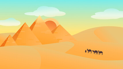 Fototapeta na wymiar Vector illustration Egypt, desert, pyramids, caravan, for banners, for prints, for printing. Background