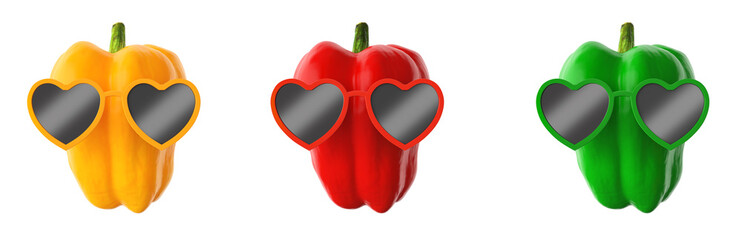 bell peppers with sunglasses on white background 3d rendering