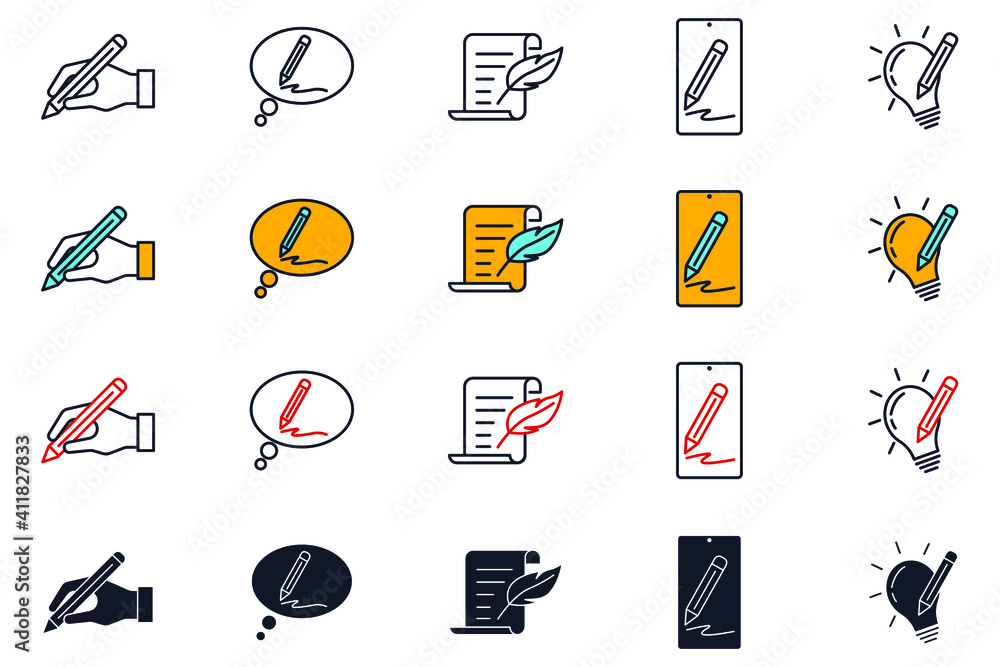 Poster set of copyrighting icons. copywriting pack symbol template for graphic and web design collection lo