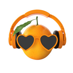 orange with sunglasses and headphones on white background 3d rendering