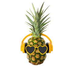 pineapple with sunglasses and headphones on white background 3d rendering