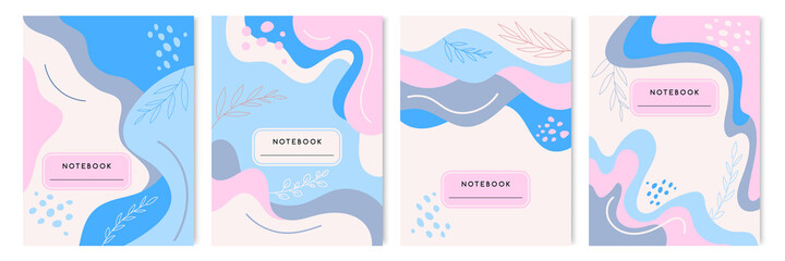 Сontemporary Abstract Cover page Templates Background modern  futuristic graphic cover page set Universal abstract cute floral design in pastel colors applicable for notebooks, planners, brochur