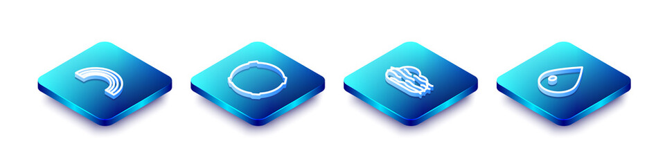 Set Isometric line Rainbow, Moon, Fog and cloud and Water drop icon. Vector.