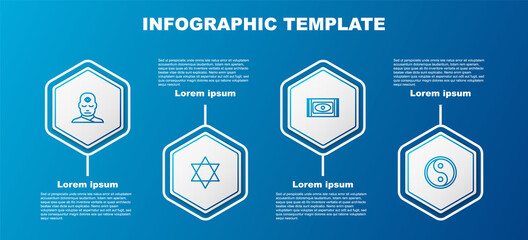 Set line Man with third eye, Star of David, Traditional carpet and Yin Yang. Business infographic template. Vector.