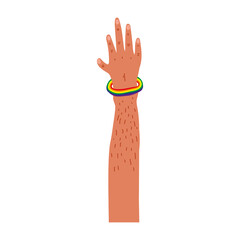 hand human up with bracelet lgtbi flag