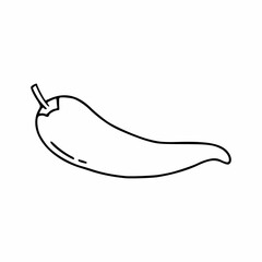 Chili pepper drawn by hand with a black contour line. Vector illustration in the doodle style.