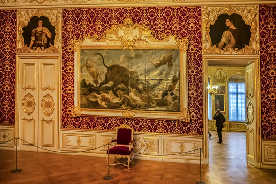 Interior of Rich Rooms (Reiche Zimmer) of the Munich Residenz (Residence). Munich Residence - museum since 1920, one of most important palace museums in Europe. MUNICH, GERMANY. January 7, 2019.