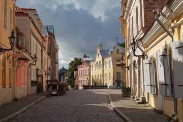 TALLINN, ESTONIA - AUGUST, 10, 2020: Street of Old city of Tallinn. Estonia