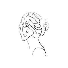 Woman Head Continuous One Line Vector Drawing. Style Template with Abstract Female Face. Modern Minimalist Simple Linear Style. Beauty Fashion Design