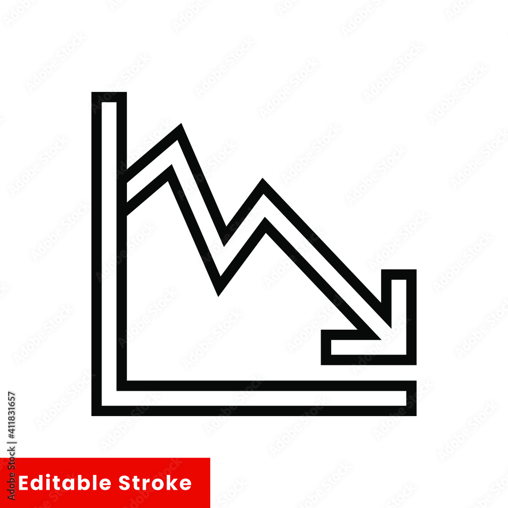 Poster graph down, reduce progress line icon. simple outline style efficiency decrease graphic, finance cha
