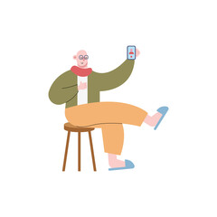 grandfather using smartphone technology seated in chair