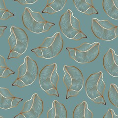 Leaves Seamless Pattern Line Art Style. Luxury Floral Pattern with Golden Leaves for Wedding, Anniversary, Birthday and Party. Floral Modern Abstract Print Design. Vector EPS 10