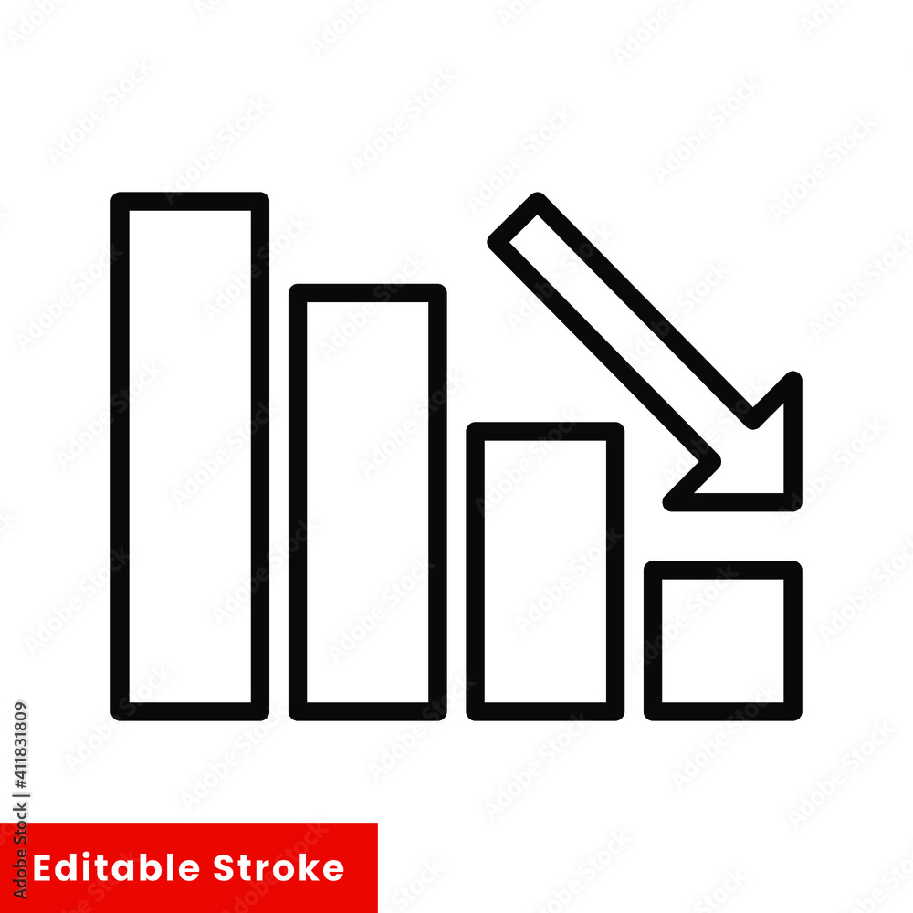 Poster graph down, reduce progress line icon. simple outline style efficiency decrease graphic, finance cha