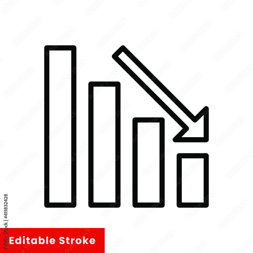 Poster graph down, reduce progress line icon. simple outline style efficiency decrease graphic, finance cha