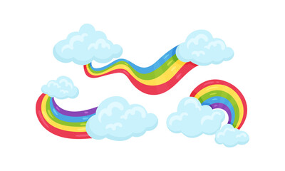 Colorful Rainbow Arc with Soft Blue Clouds Vector Set