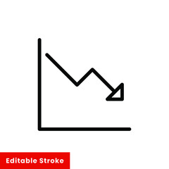 Graph down, reduce progress line icon. Simple outline style efficiency decrease graphic, finance chart, abstract graph, trend vector illustration. Arrow below, bankrupt. Editable stroke EPS 10