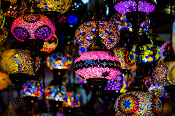 Multiple Arabic lamps at a shop in turkey