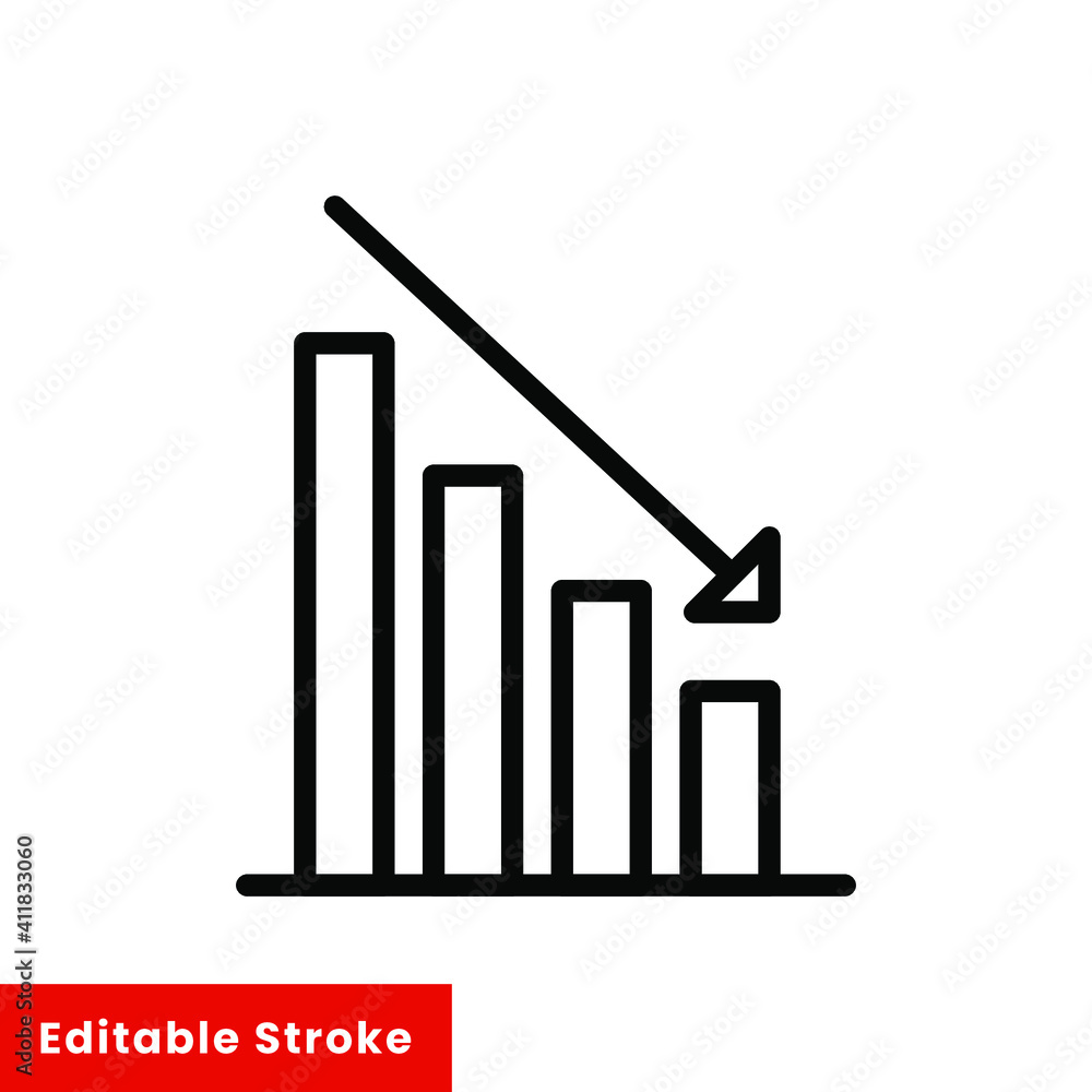 Poster graph down, reduce progress line icon. simple outline style efficiency decrease graphic, finance cha
