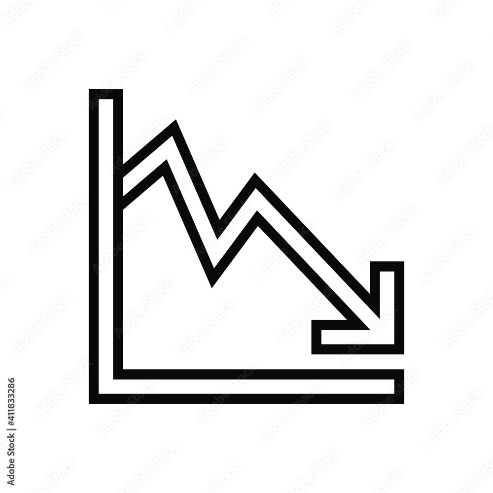 Poster graph down, reduce progress line icon. simple outline style efficiency decrease graphic, finance cha