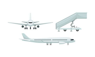 Airport Terminal with Ladder and Plane Vector Set
