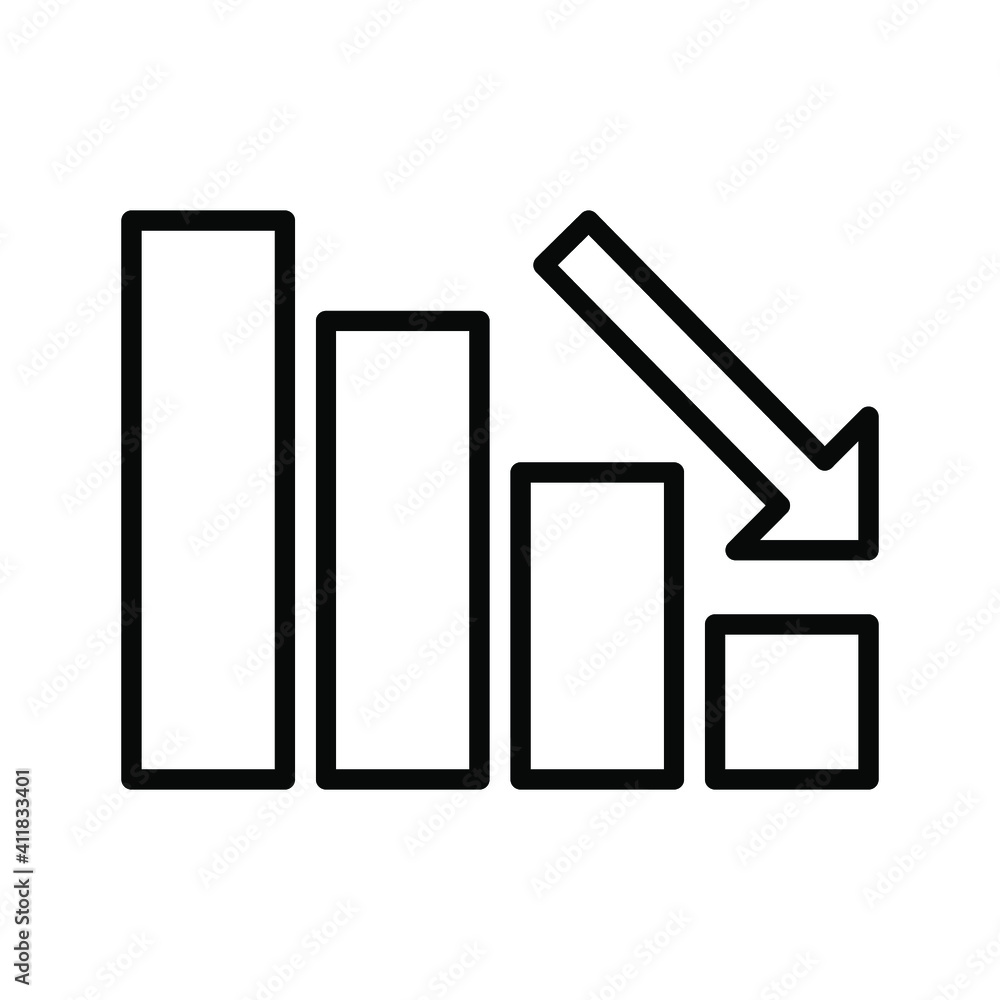 Poster graph down, reduce progress line icon. simple outline style efficiency decrease graphic, finance cha