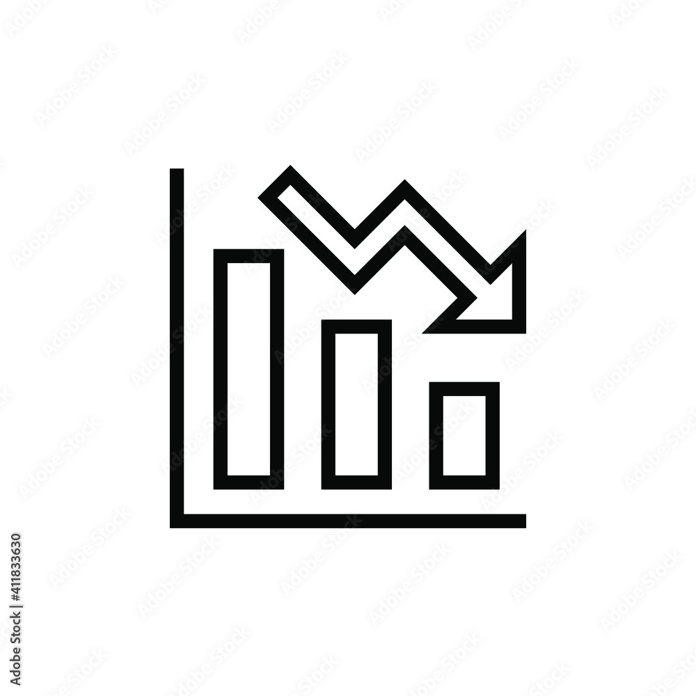Poster graph down, reduce progress line icon. simple outline style efficiency decrease graphic, finance cha