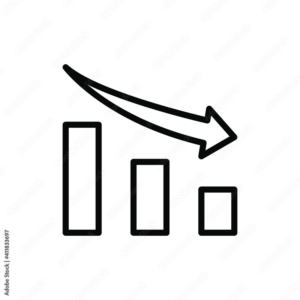 Poster graph down, reduce progress line icon. simple outline style efficiency decrease graphic, finance cha