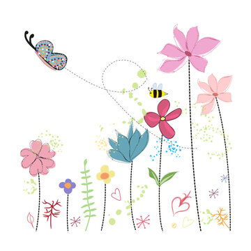 Spring time decorative flower illustration greeting card