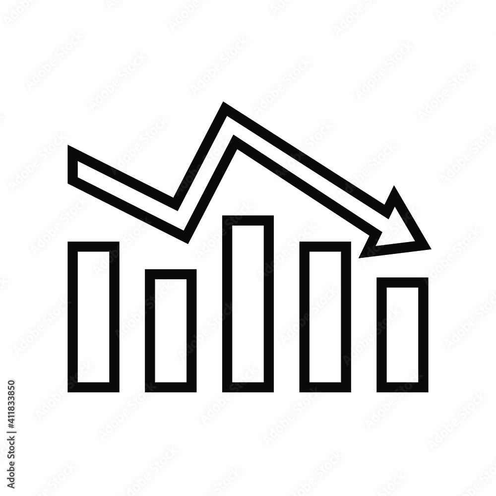 Poster graph down, reduce progress line icon. simple outline style efficiency decrease graphic, finance cha