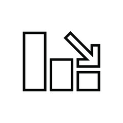 Graph down, reduce progress line icon. Simple outline style efficiency decrease graphic, finance chart, abstract graph, trend vector illustration. Arrow below, bankrupt. EPS 10