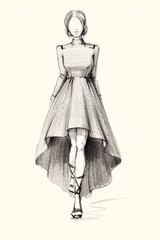 fashion sketch of a young beautiful girl image with stylish graceful dress