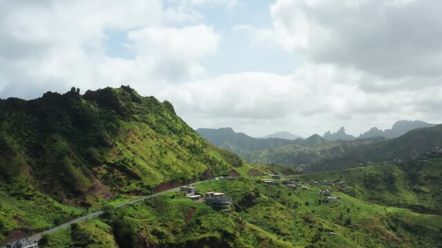 Aerial view of Assomad town in Santiago island, Cape Verde