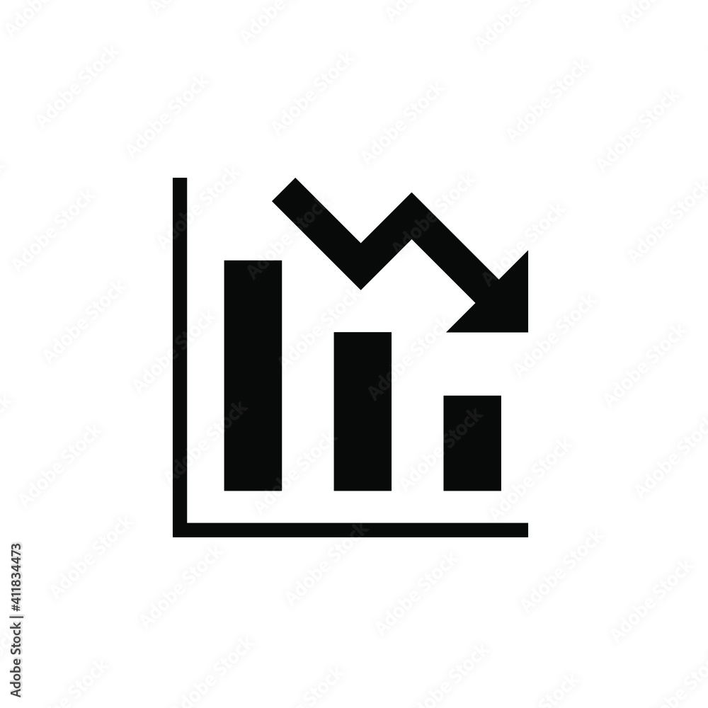 Poster graph down, reduce progress glyph icon. simple solid style efficiency decrease graphic, finance char