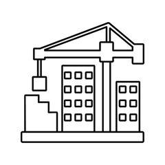 Crane with building icon in trendy flat style isolated on white background. Symbol for your web site design color editable