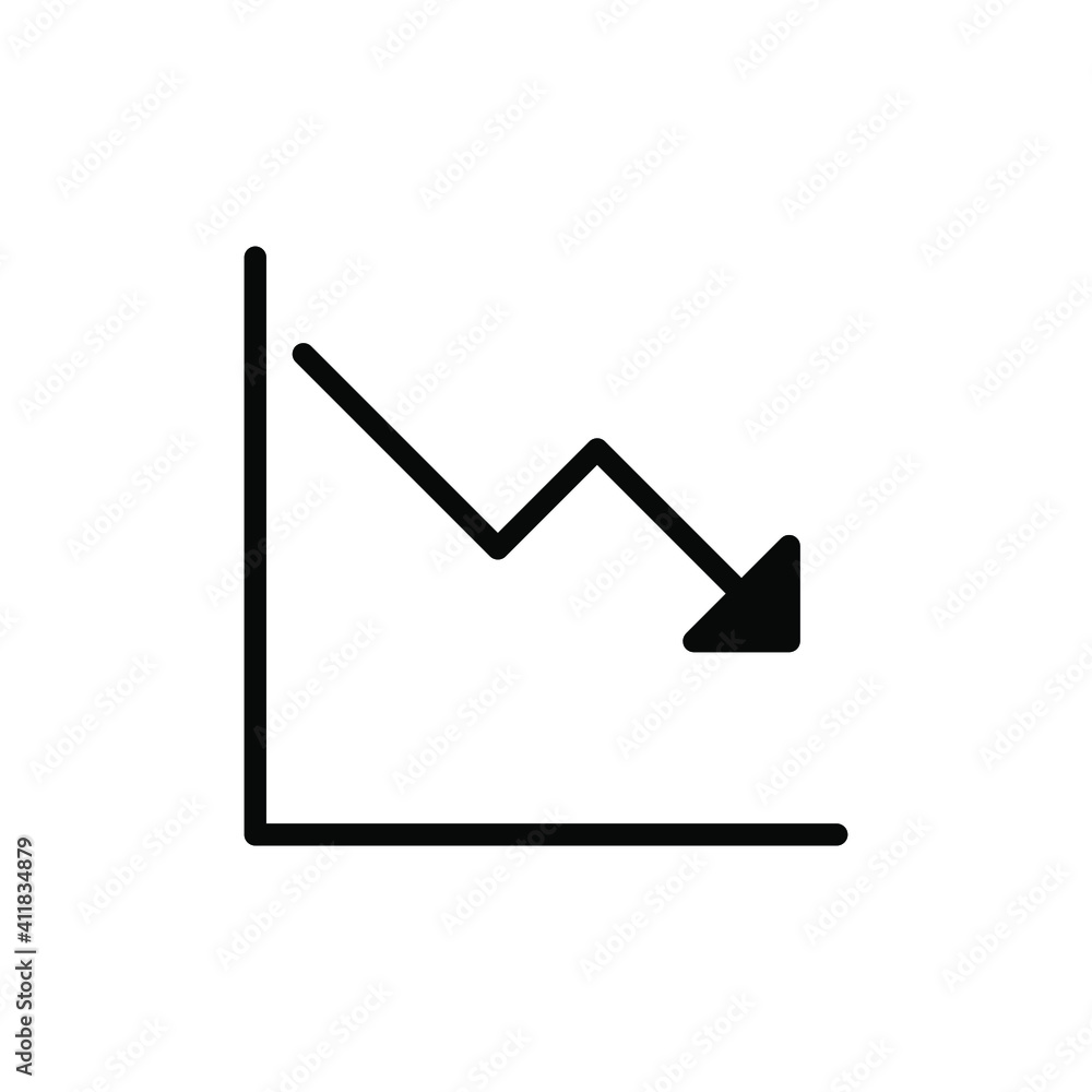 Poster graph down, reduce progress glyph icon. simple solid style efficiency decrease graphic, finance char