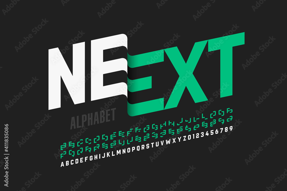 Fototapete modern font design with some alternate letters, alphabet and numbers