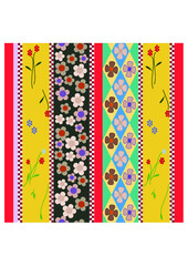  Seamless colorful striped pattern and flowers. Vector pattern