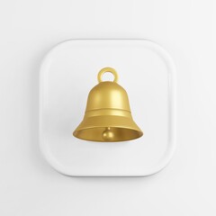Golden bell icon. 3d rendering white square ui element.