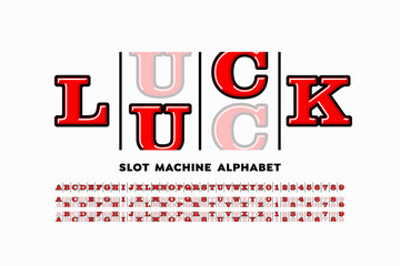 Slot machine style casino font, alphabet letters and numbers